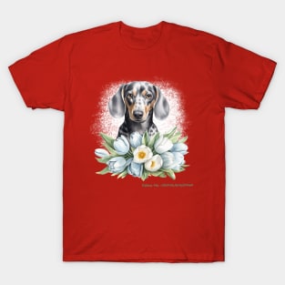 Valentine Grey Dachshund Flowers T-Shirt